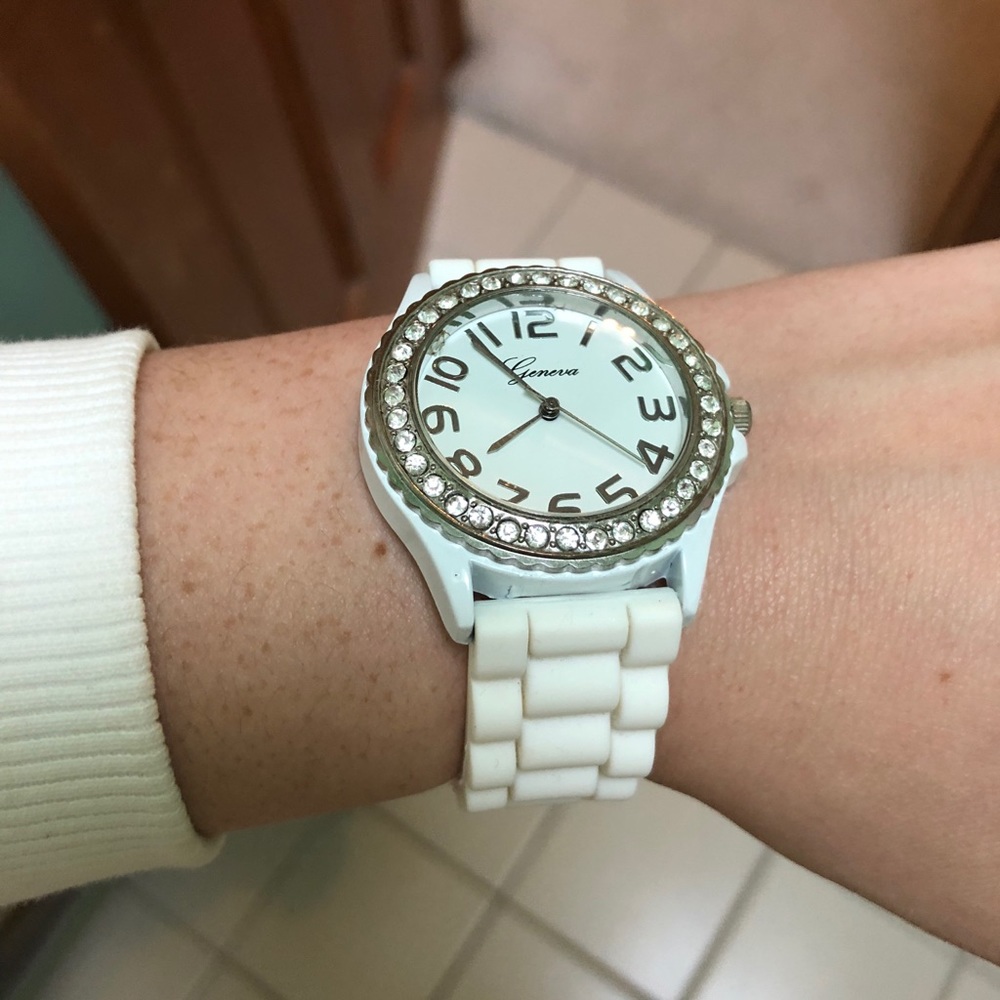 White, jeweled Geneva Watch